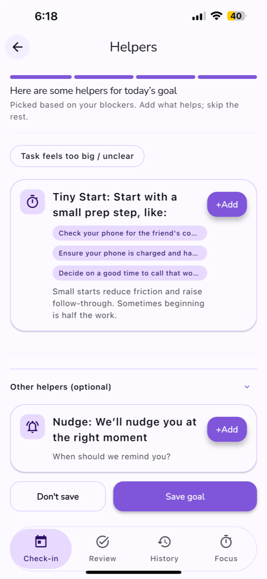 Add goals in seconds